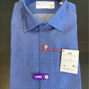 White dot blue dress shirt